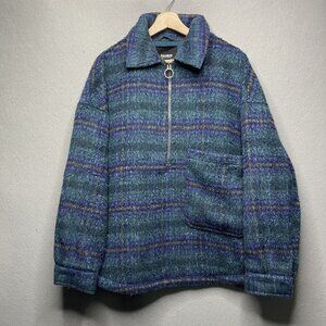 Pull&Bear Mens L Plaid Wool Blend Zip-Up Jacket